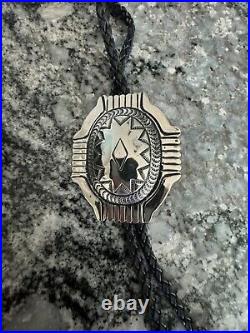 Vintage Native American Sterling Silver Hand Stamped Domed Councho Bolo Tie