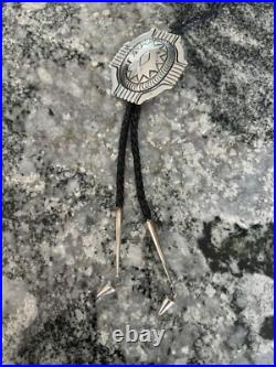 Vintage Native American Sterling Silver Hand Stamped Domed Councho Bolo Tie