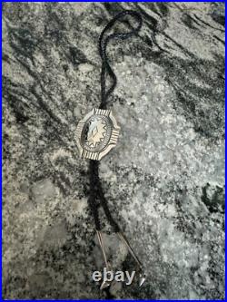 Vintage Native American Sterling Silver Hand Stamped Domed Councho Bolo Tie
