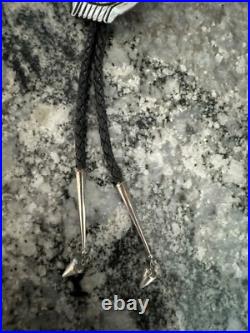 Vintage Native American Sterling Silver Hand Stamped Domed Councho Bolo Tie