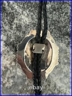 Vintage Native American Sterling Silver Hand Stamped Domed Councho Bolo Tie