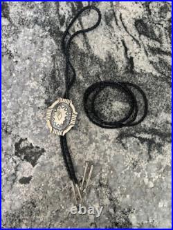 Vintage Native American Sterling Silver Hand Stamped Domed Councho Bolo Tie