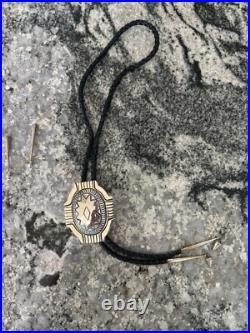Vintage Native American Sterling Silver Hand Stamped Domed Councho Bolo Tie