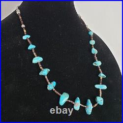 Vintage Native American Sterling Silver Handmade Beads & Turquoise Necklace