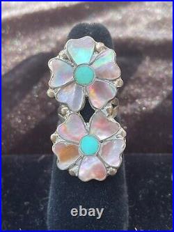 Vintage Native American Sterling Silver Inlaid Flower Ring