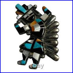 Vintage Native American Sterling Silver Inlay Rainbowman Dancer Pin