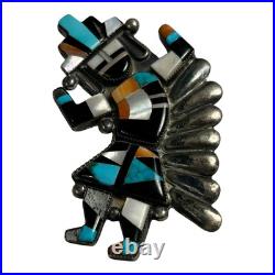 Vintage Native American Sterling Silver Inlay Rainbowman Dancer Pin