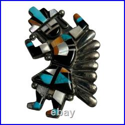 Vintage Native American Sterling Silver Inlay Rainbowman Dancer Pin