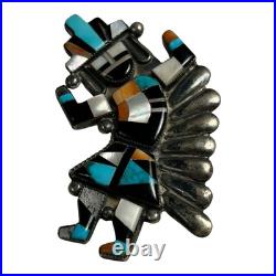 Vintage Native American Sterling Silver Inlay Rainbowman Dancer Pin