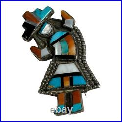 Vintage Native American Sterling Silver Inlay Rainbowman Dancer Pin or Brooch