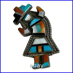 Vintage Native American Sterling Silver Inlay Rainbowman Dancer Pin or Brooch