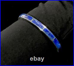 Vintage Native American Sterling Silver Lapis Inlay Cuff Bracelet