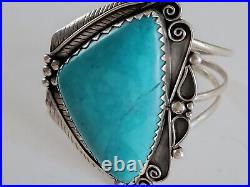 Vintage Native American Sterling Silver Large Heavy Turquoise Cuff Bracelet, 7