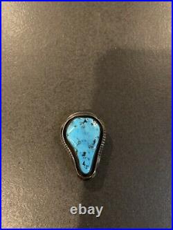 Vintage Native American Sterling Silver & Large Turquoise Bolo Tie Clip Signed S
