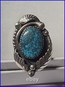 Vintage Native American Sterling Silver Large Turquoise Ring Sz 8 Ring