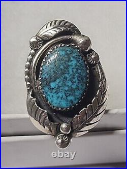Vintage Native American Sterling Silver Large Turquoise Ring Sz 8 Ring