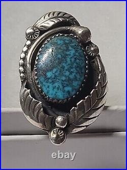Vintage Native American Sterling Silver Large Turquoise Ring Sz 8 Ring