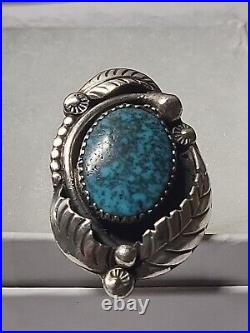 Vintage Native American Sterling Silver Large Turquoise Ring Sz 8 Ring