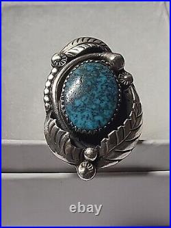 Vintage Native American Sterling Silver Large Turquoise Ring Sz 8 Ring