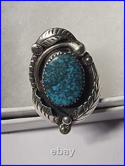 Vintage Native American Sterling Silver Large Turquoise Ring Sz 8 Ring