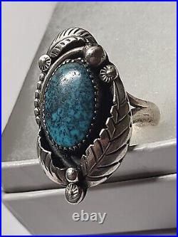 Vintage Native American Sterling Silver Large Turquoise Ring Sz 8 Ring