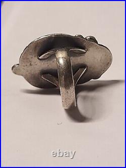 Vintage Native American Sterling Silver Large Turquoise Ring Sz 8 Ring
