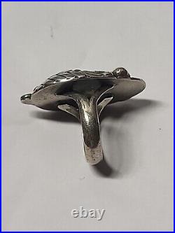Vintage Native American Sterling Silver Large Turquoise Ring Sz 8 Ring