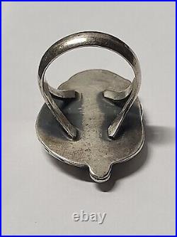 Vintage Native American Sterling Silver Large Turquoise Ring Sz 8 Ring