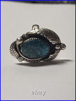 Vintage Native American Sterling Silver Large Turquoise Ring Sz 8 Ring