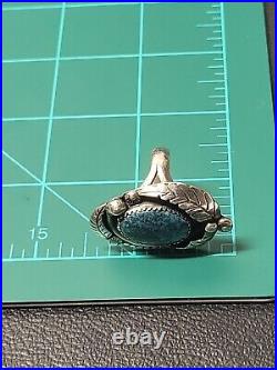 Vintage Native American Sterling Silver Large Turquoise Ring Sz 8 Ring