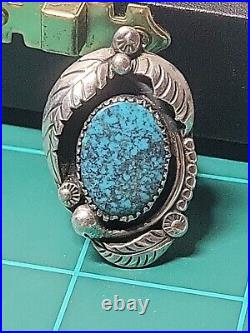 Vintage Native American Sterling Silver Large Turquoise Ring Sz 8 Ring
