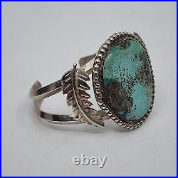 Vintage Native American Sterling Silver Large Turquoise Stone Cuff Bracelet 7