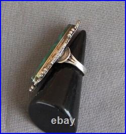 Vintage Native American Sterling Silver Long Unknown Blue Green Stone Ring 6 1/2