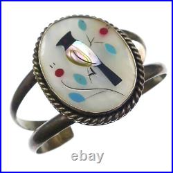 Vintage Native American Sterling Silver MOP inlayed Cuff Bracelet 6-1/2 inches