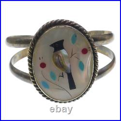 Vintage Native American Sterling Silver MOP inlayed Cuff Bracelet 6-1/2 inches