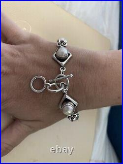 Vintage Native American Sterling Silver Mabe Pearl bracelet BEAUTIFUL 30g