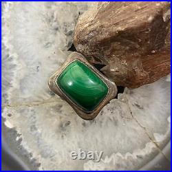 Vintage Native American Sterling Silver Malachite Bar Ring Size 7 For Women