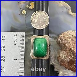 Vintage Native American Sterling Silver Malachite Bar Ring Size 7 For Women
