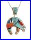 Vintage Native American Sterling Silver Multi-Stone Bear Pendant & Necklace 20