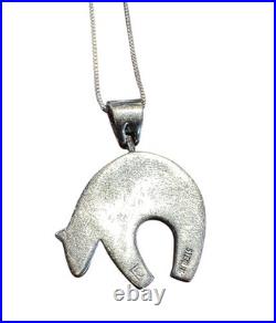 Vintage Native American Sterling Silver Multi-Stone Bear Pendant & Necklace 20