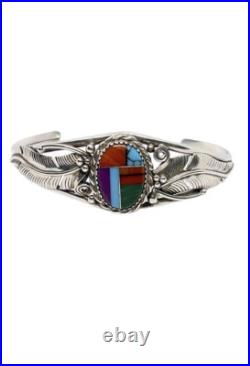 Vintage Native American Sterling Silver Multi-Stone Inlay Cuff