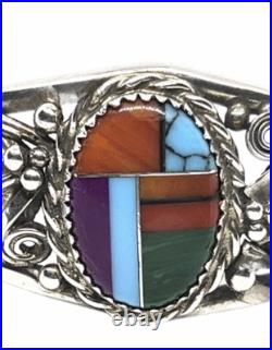 Vintage Native American Sterling Silver Multi-Stone Inlay Cuff