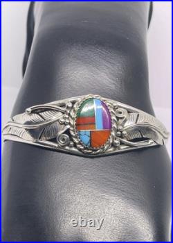 Vintage Native American Sterling Silver Multi-Stone Inlay Cuff