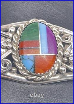 Vintage Native American Sterling Silver Multi-Stone Inlay Cuff