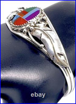 Vintage Native American Sterling Silver Multi-Stone Inlay Cuff