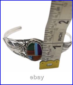 Vintage Native American Sterling Silver Multi-Stone Inlay Cuff
