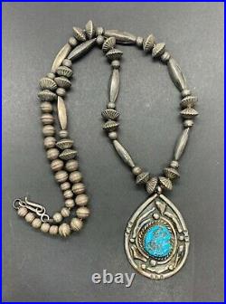 Vintage Native American Sterling Silver Navajo Pearl Turquoise Beaded Necklace