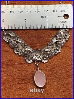Vintage Native American Sterling Silver Necklace & Pink Shell Inlay Pendant