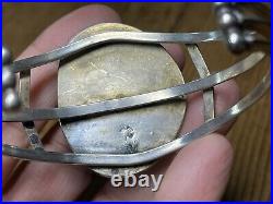 Vintage Native American Sterling Silver Ocean Jasper Cuff Bracelet Signed