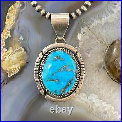 Vintage Native American Sterling Silver Oval Turquoise Decorated Unisex Pendant